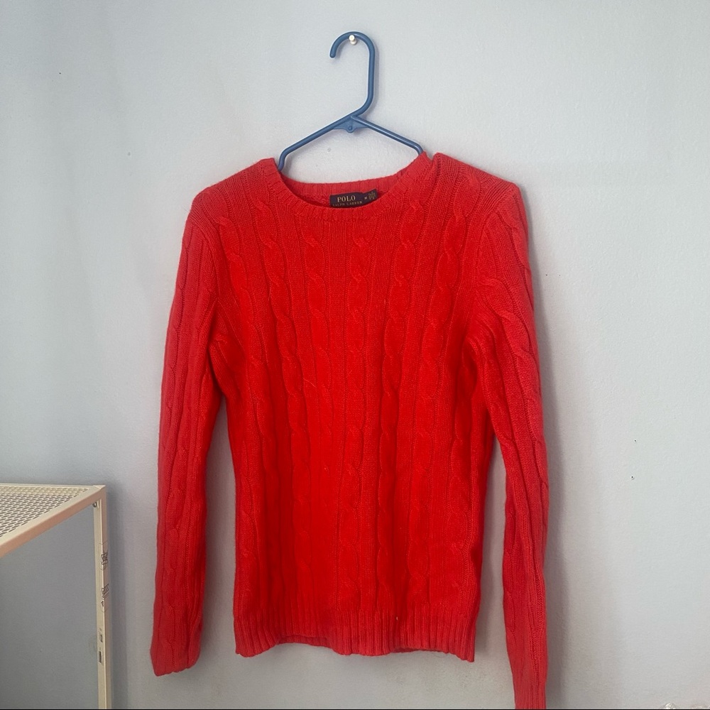red cashmere polo long sleeve